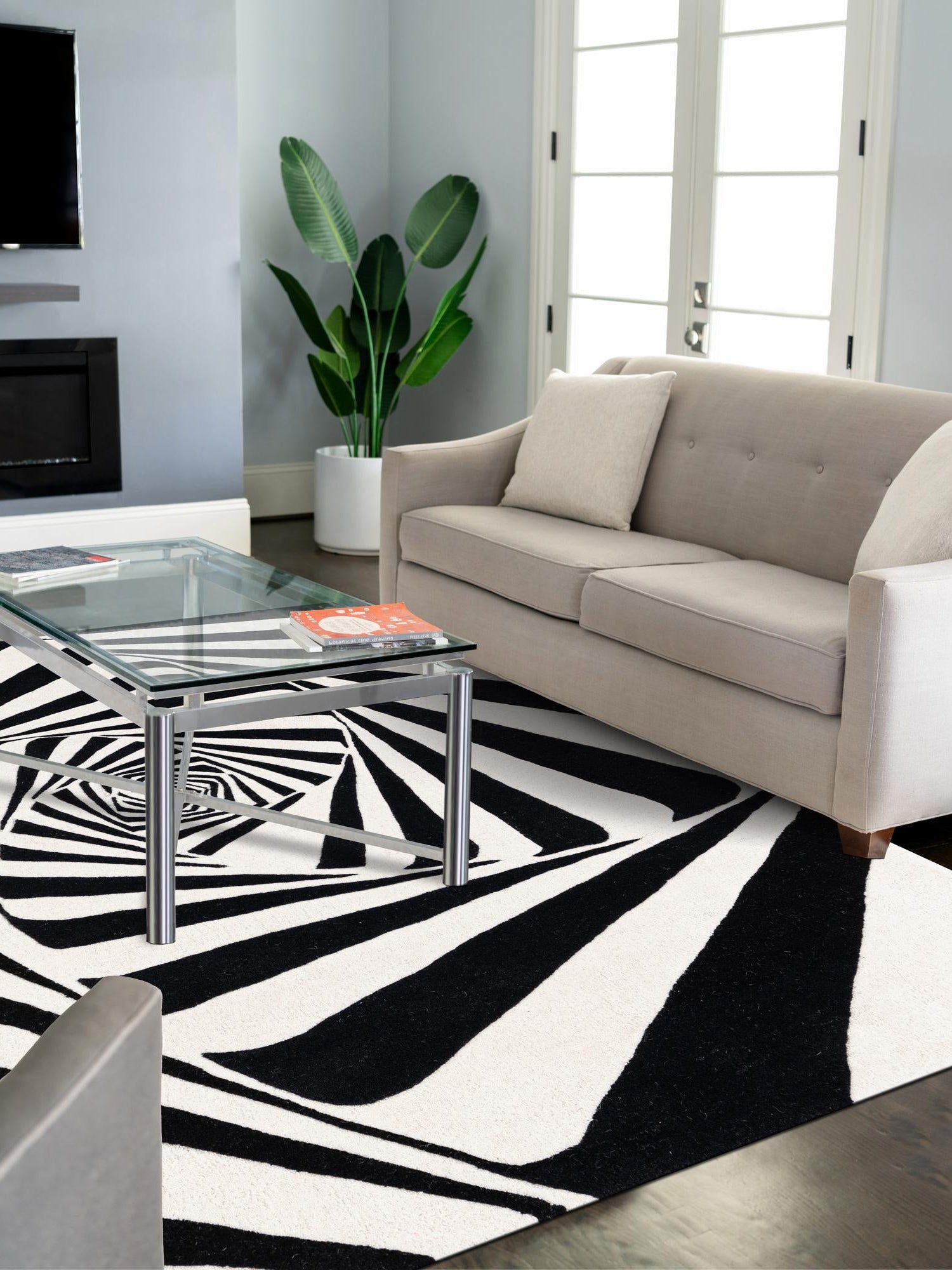 Black and White 3' 3 x 5' 3 Vortex Wool Rectangle Area Rug Hand Tufted 100% Wool Pile & Cotton Backing All Natural Luxury 3D Carpet for Sale at Rug Engine