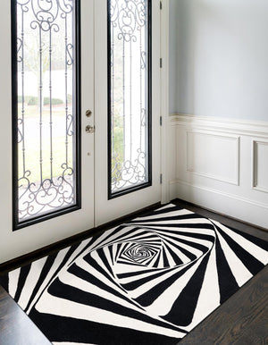 Black and White 3' 3 x 5' 3 Vortex Wool Rectangle Area Rug Hand Tufted 100% Wool Pile & Cotton Backing All Natural Luxury 3D Carpet for Sale at Rug Engine