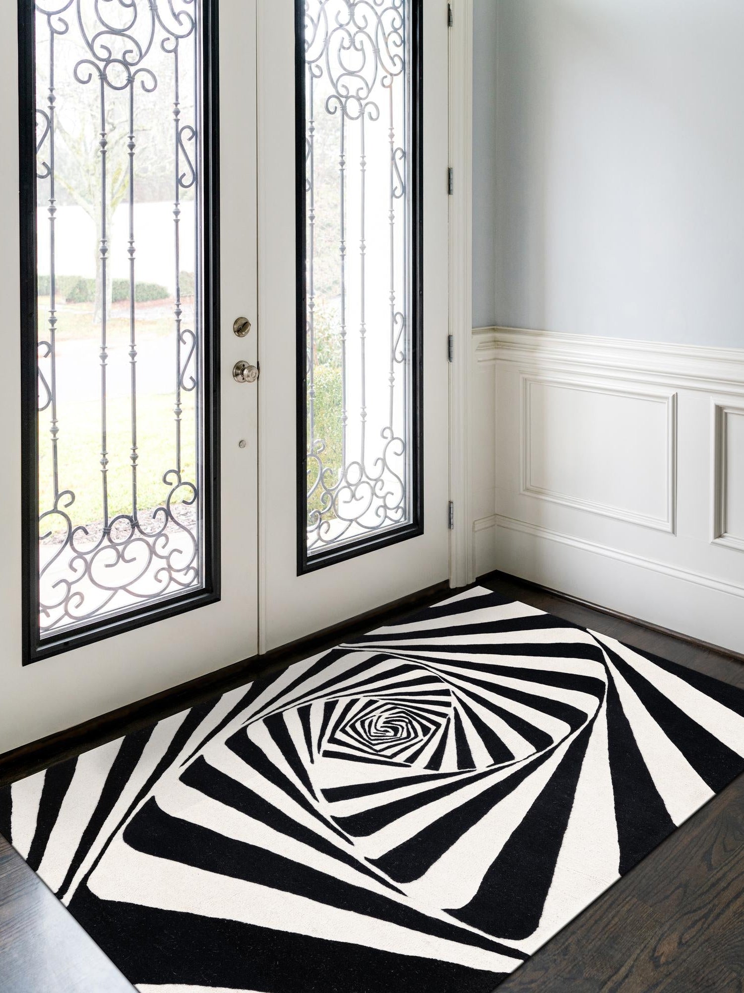 Black and White 2' x 3' 1 Vortex Wool Rectangle Area Rug Hand Tufted 100% Wool Pile & Cotton Backing All Natural Luxury 3D Carpet for Sale at Rug Engine