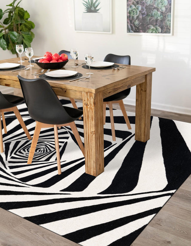 Black and White 5' 1 x 8' Vortex Wool Rectangle Area Rug Hand Tufted 100% Wool Pile & Cotton Backing All Natural Luxury 3D Carpet for Sale at Rug Engine