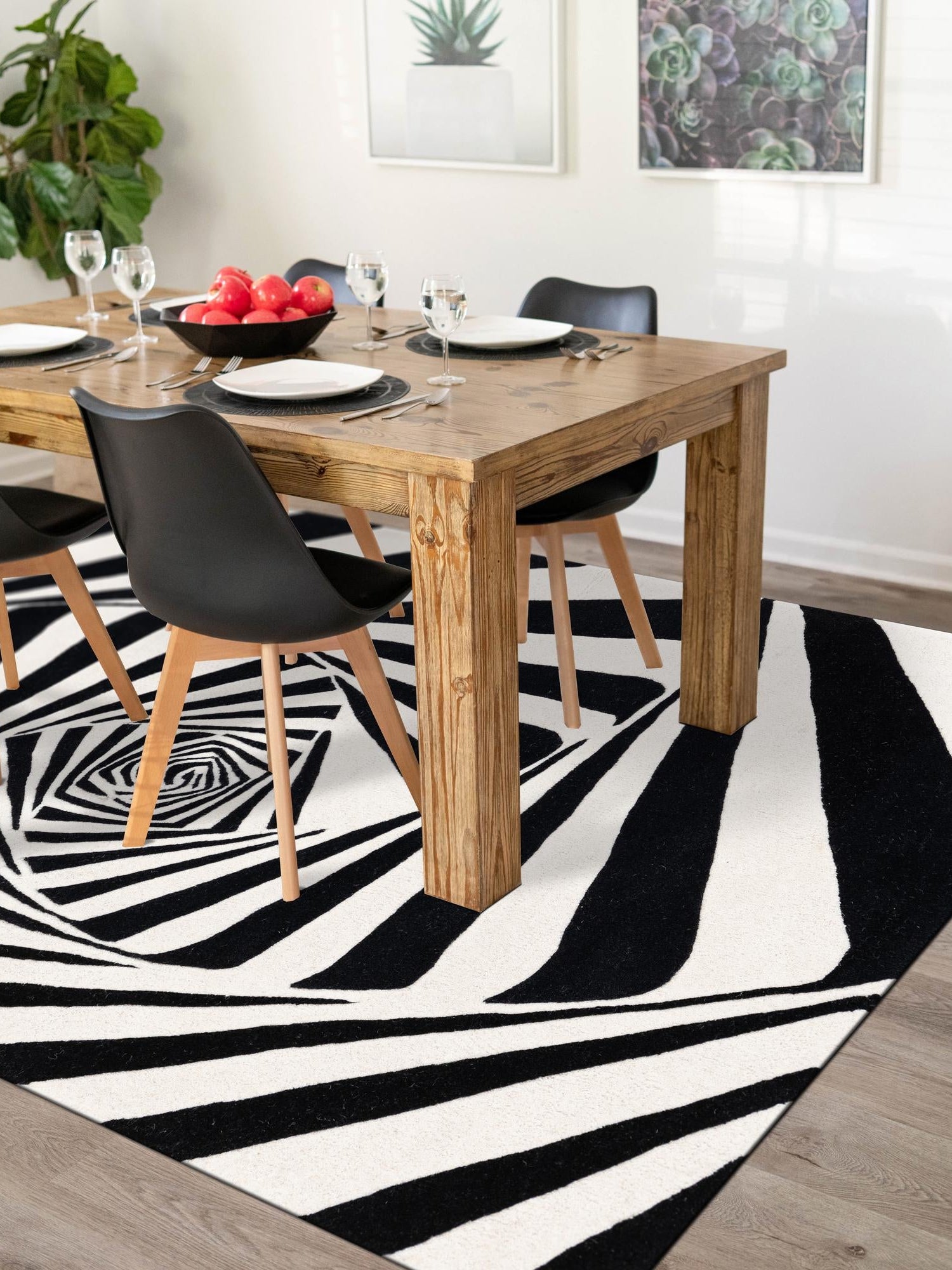 Black and White 4' 1 x 6' 1 Vortex Wool Rectangle Area Rug Hand Tufted 100% Wool Pile & Cotton Backing All Natural Luxury 3D Carpet for Sale at Rug Engine