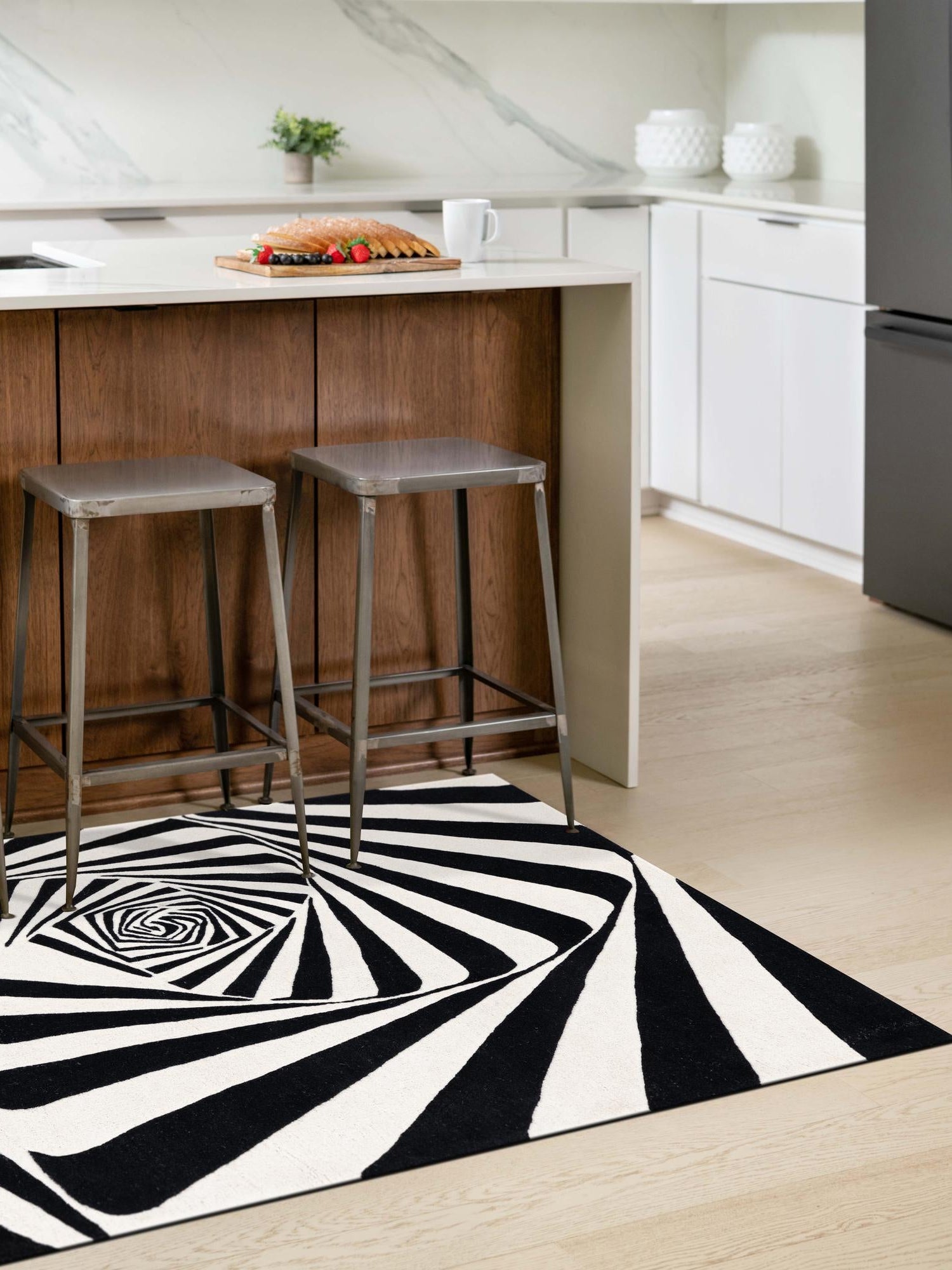 Black and White 3' 3 x 5' 3 Vortex Wool Rectangle Area Rug Hand Tufted 100% Wool Pile & Cotton Backing All Natural Luxury 3D Carpet for Sale at Rug Engine