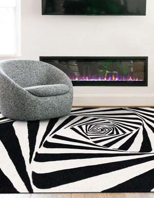 Black and White 6' 1 x 9' Vortex Wool Rectangle Area Rug Hand Tufted 100% Wool Pile & Cotton Backing All Natural Luxury 3D Carpet for Sale at Rug Engine