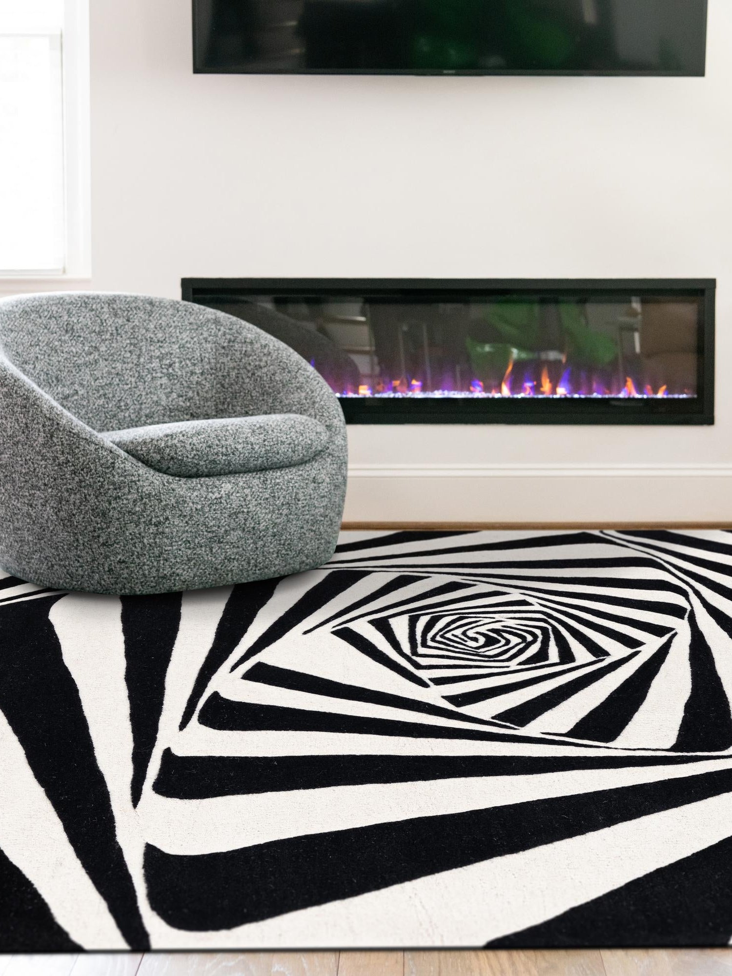 Black and White 9' x 12' Vortex Wool Rectangle Area Rug Hand Tufted 100% Wool Pile & Cotton Backing All Natural Luxury 3D Carpet for Sale at Rug Engine