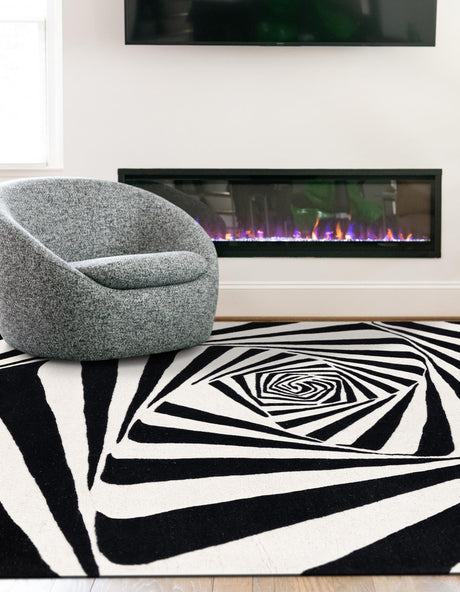 Black and White 9' x 12' Vortex Wool Rectangle Area Rug Hand Tufted 100% Wool Pile & Cotton Backing All Natural Luxury 3D Carpet for Sale at Rug Engine