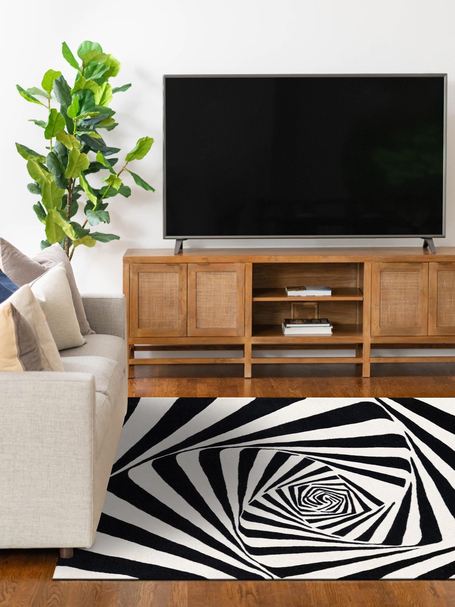 Black and White 3' 3 x 5' 3 Vortex Wool Rectangle Area Rug Hand Tufted 100% Wool Pile & Cotton Backing All Natural Luxury 3D Carpet for Sale at Rug Engine