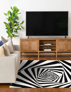 Black and White 10' x 14' 1 Vortex Wool Rectangle Area Rug Hand Tufted 100% Wool Pile & Cotton Backing All Natural Luxury 3D Carpet for Sale at Rug Engine