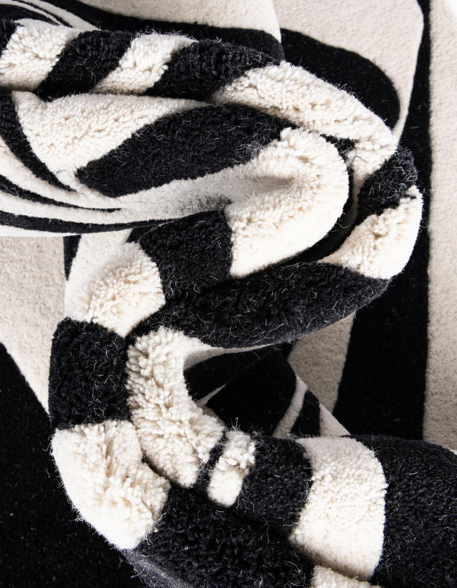 Black and White 7' 10 x 7' 10 Vortex Wool Square Area Rug Hand Tufted 100% Wool Pile & Cotton Backing All Natural Luxury 3D Carpet for Sale at Rug Engine