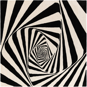 Black and White 7' 10 x 7' 10 Vortex Wool Square Area Rug Hand Tufted 100% Wool Pile & Cotton Backing All Natural Luxury 3D Carpet for Sale at Rug Engine