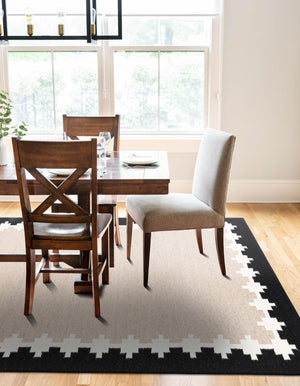 Gray and Black 9' x 12' Kilim Wool Rectangle Area Rug Hand Woven All Natural Traditional Carpet for Unique Home Interior Design for Sale at Rug Engine