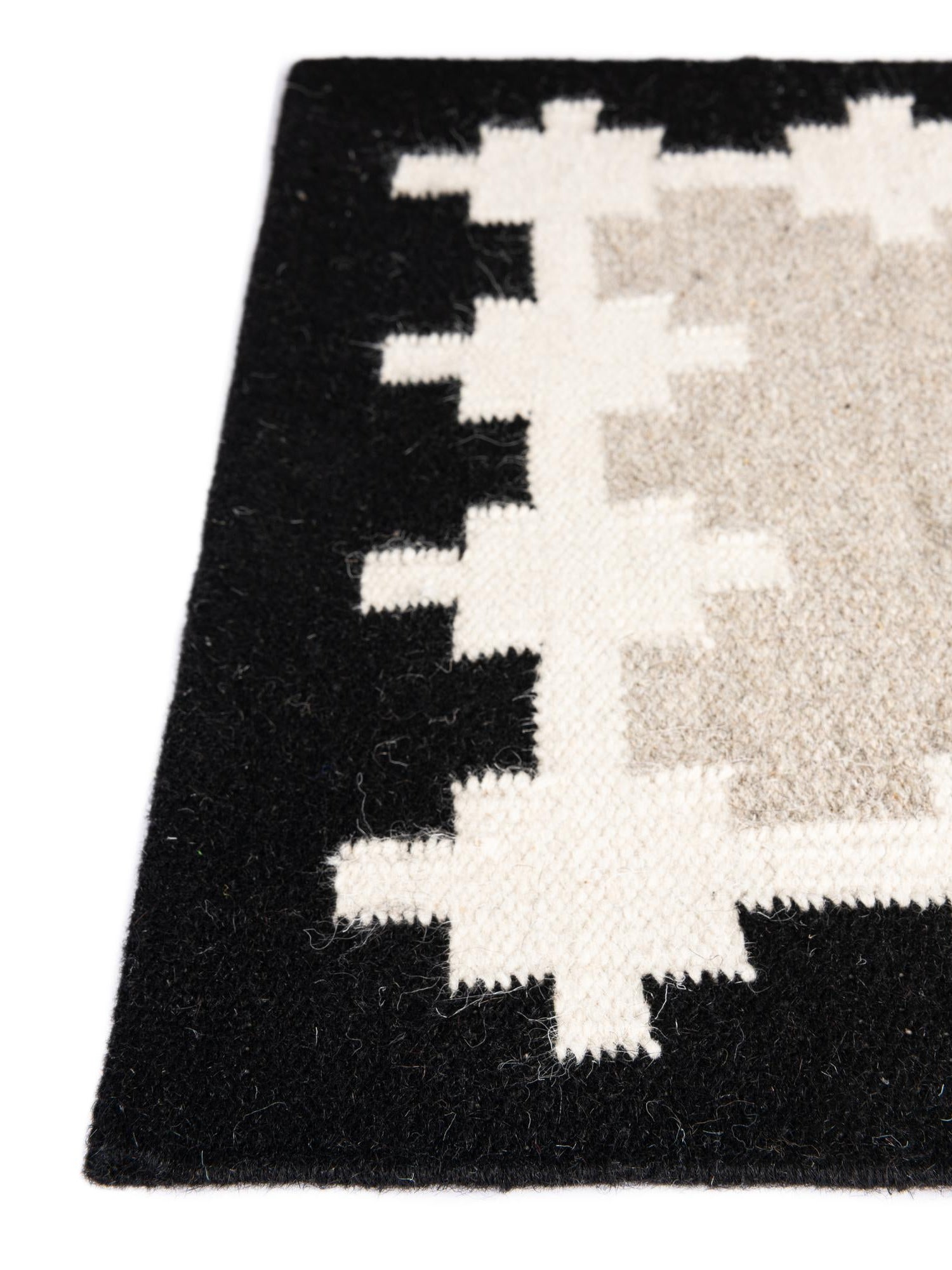 Gray and Black 4' 1 x 6' 1 Kilim Wool Rectangle Area Rug Hand Woven All Natural Traditional Carpet for Unique Home Interior Design for Sale at Rug Engine