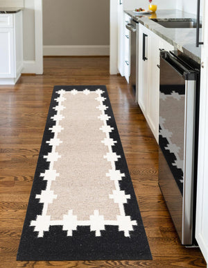 Gray and Black 2' x 5' 1 Kilim Wool Runner Area Rug Hand Woven All Natural Traditional Carpet for Unique Home Interior Design for Sale at Rug Engine