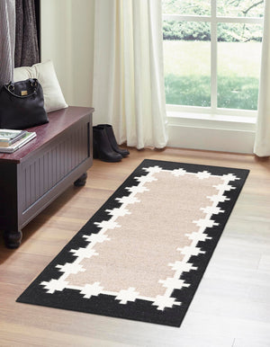 Gray and Black 2' x 5' 1 Kilim Wool Runner Area Rug Hand Woven All Natural Traditional Carpet for Unique Home Interior Design for Sale at Rug Engine
