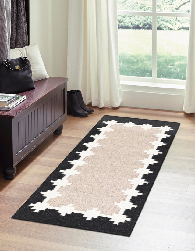 Gray and Black 3' 3 x 14' 1 Kilim Wool Runner Area Rug Hand Woven All Natural Traditional Carpet for Unique Home Interior Design for Sale at Rug Engine