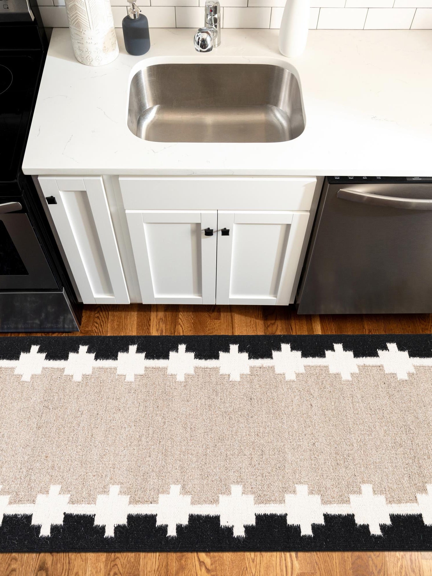 Gray and Black 3' 3 x 14' 1 Kilim Wool Runner Area Rug Hand Woven All Natural Traditional Carpet for Unique Home Interior Design for Sale at Rug Engine