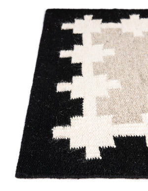 Gray and Black 7' 10 x 7' 10 Kilim Wool Square Area Rug Hand Woven All Natural Traditional Carpet for Unique Home Interior Design for Sale at Rug Engine