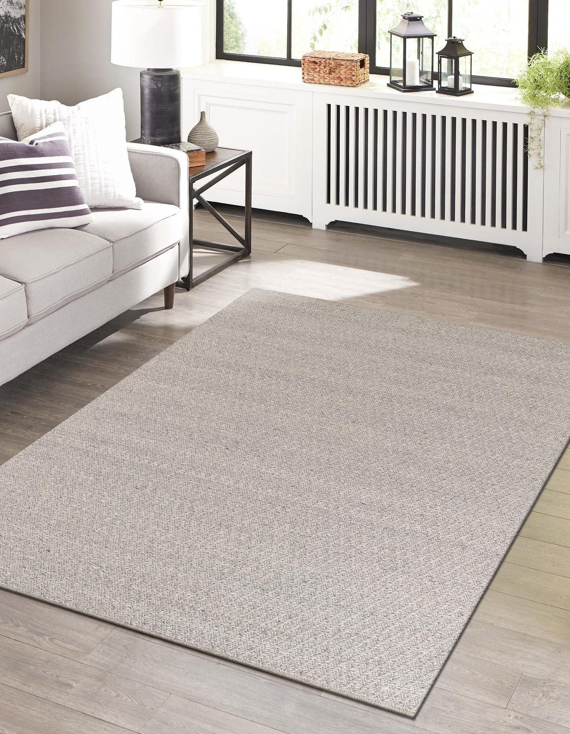 Gray 4' 1 x 6' 1 Lattice Wool Rectangle Area Rug All Natural Hand Woven Geometric Wool Carpet for Living, Dining, Office, Dorm Room Indoor Decor for Sale at Rug Engine