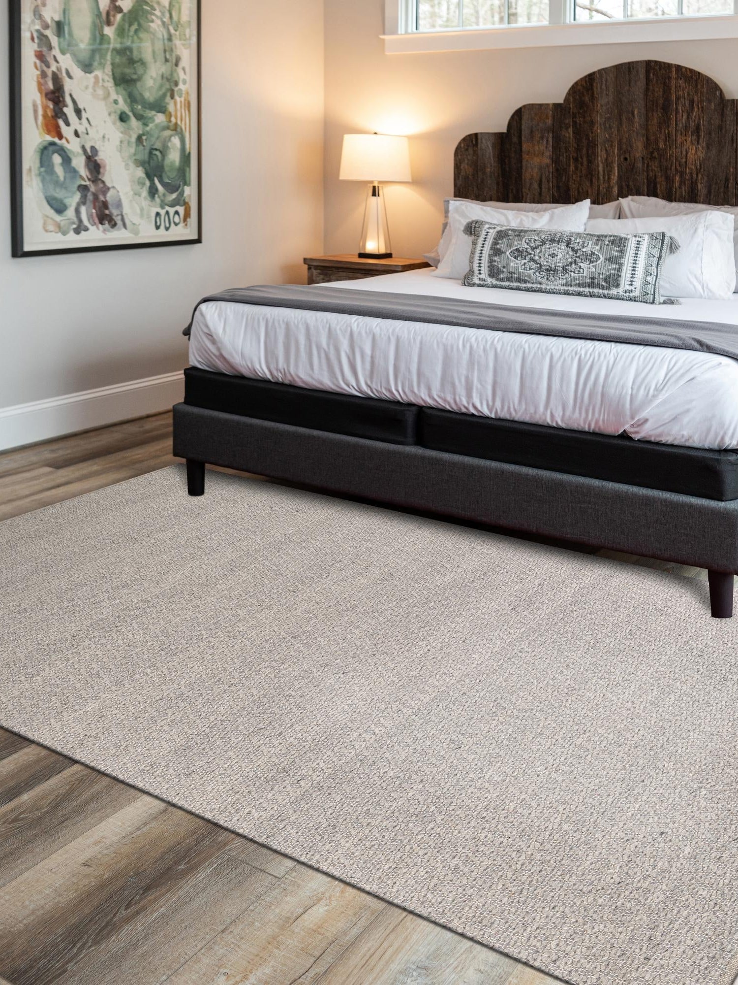 Gray 9' x 12' Lattice Wool Rectangle Area Rug All Natural Hand Woven Geometric Wool Carpet for Living, Dining, Office, Dorm Room Indoor Decor for Sale at Rug Engine