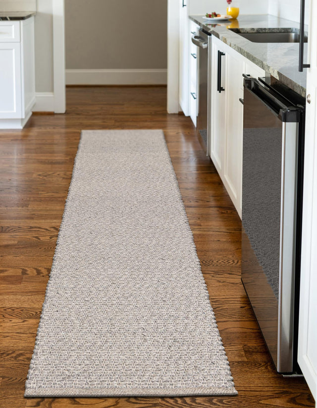 Gray 3' 3 x 14' 1 Lattice Wool Runner Area Rug All Natural Hand Woven Geometric Wool Carpet for Living, Dining, Office, Dorm Room Indoor Decor for Sale at Rug Engine