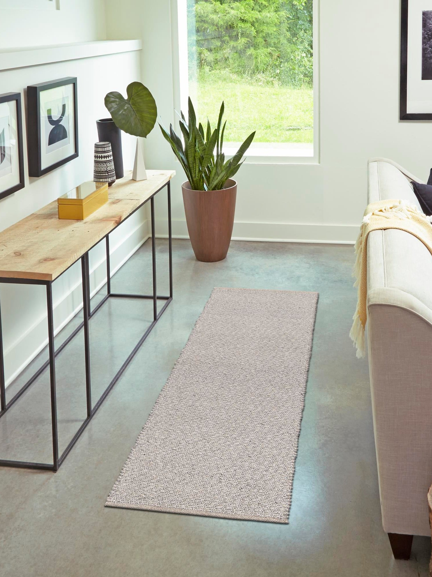 Gray 3' 3 x 14' 1 Lattice Wool Runner Area Rug All Natural Hand Woven Geometric Wool Carpet for Living, Dining, Office, Dorm Room Indoor Decor for Sale at Rug Engine