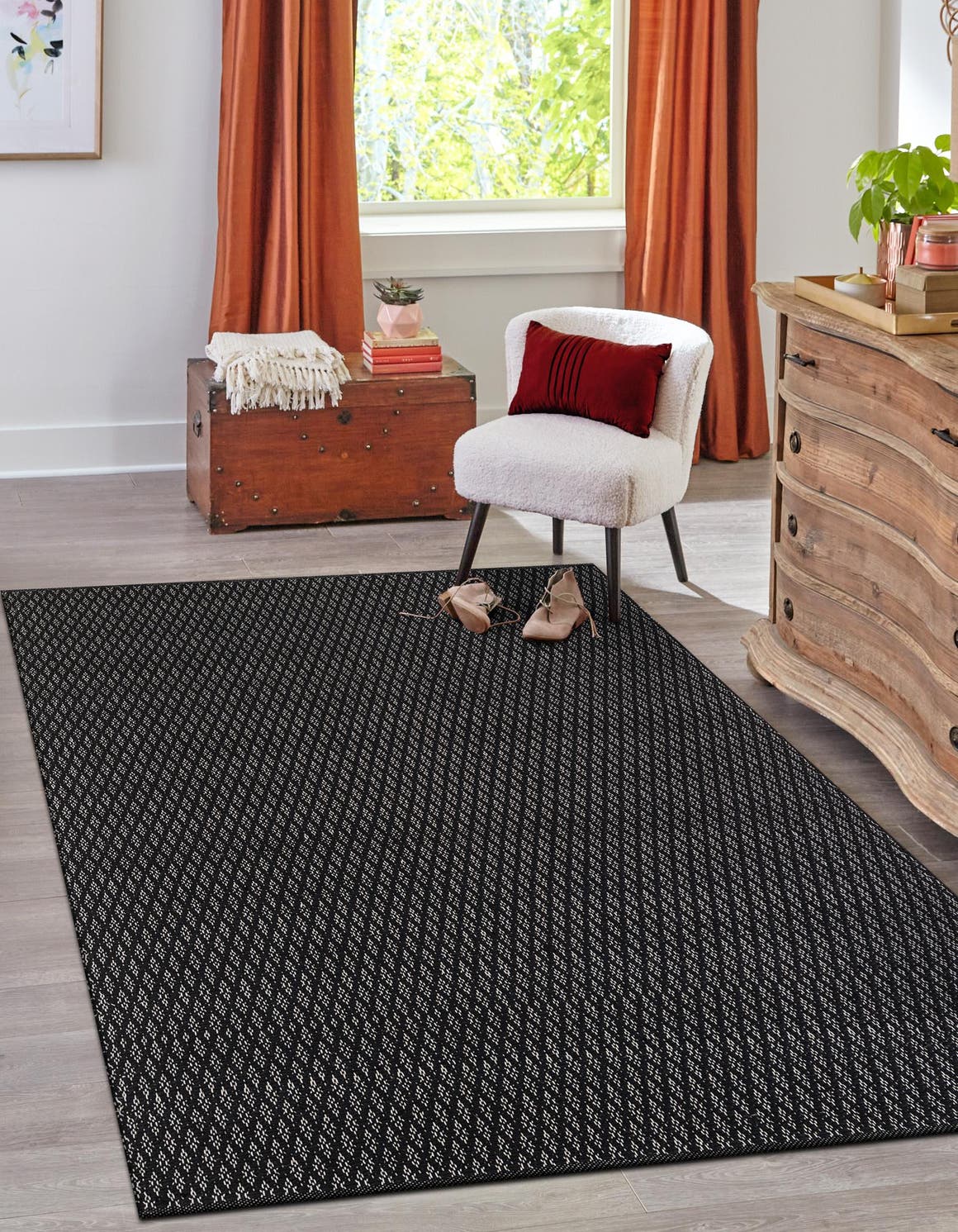 Black 7' 10 x 10' Lattice Wool Rectangle Area Rug All Natural Hand Woven Geometric Wool Carpet for Living, Dining, Office, Dorm Room Indoor Decor for Sale at Rug Engine