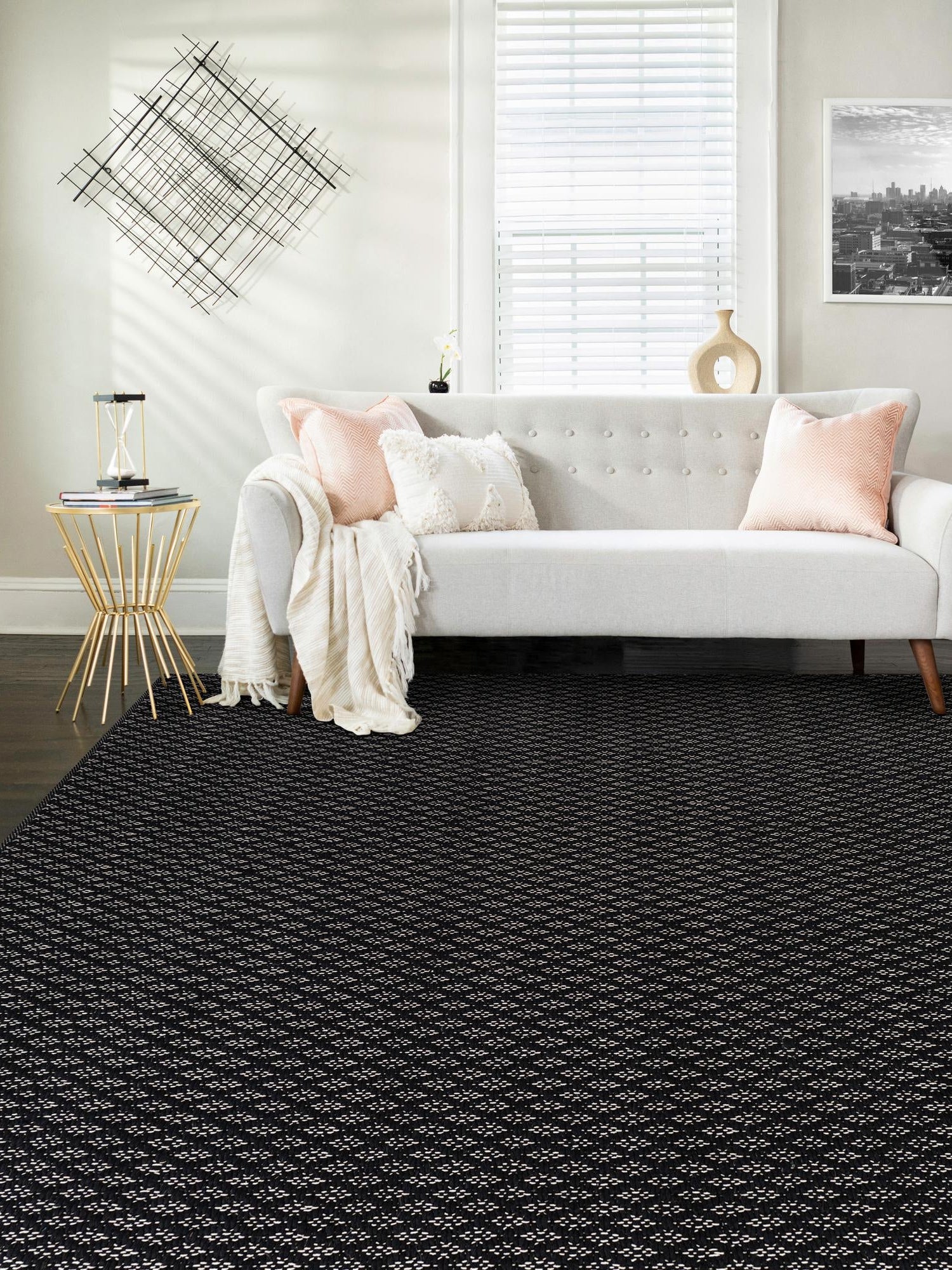 Black 10' x 14' 1 Lattice Wool Rectangle Area Rug All Natural Hand Woven Geometric Wool Carpet for Living, Dining, Office, Dorm Room Indoor Decor for Sale at Rug Engine
