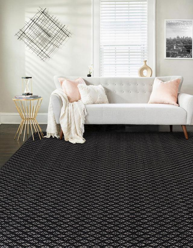Black 10' x 14' 1 Lattice Wool Rectangle Area Rug All Natural Hand Woven Geometric Wool Carpet for Living, Dining, Office, Dorm Room Indoor Decor for Sale at Rug Engine