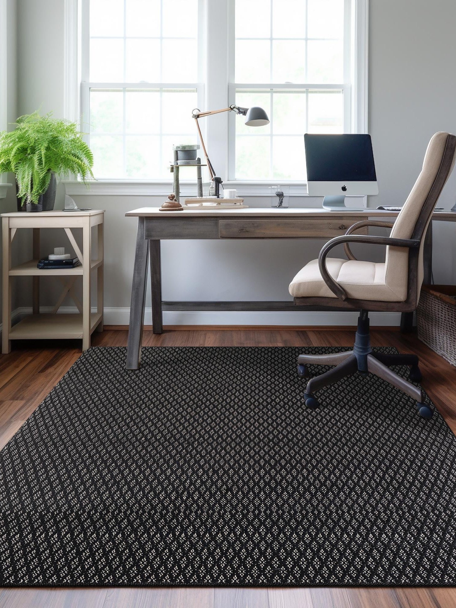 Black 7' 10 x 10' Lattice Wool Rectangle Area Rug All Natural Hand Woven Geometric Wool Carpet for Living, Dining, Office, Dorm Room Indoor Decor for Sale at Rug Engine