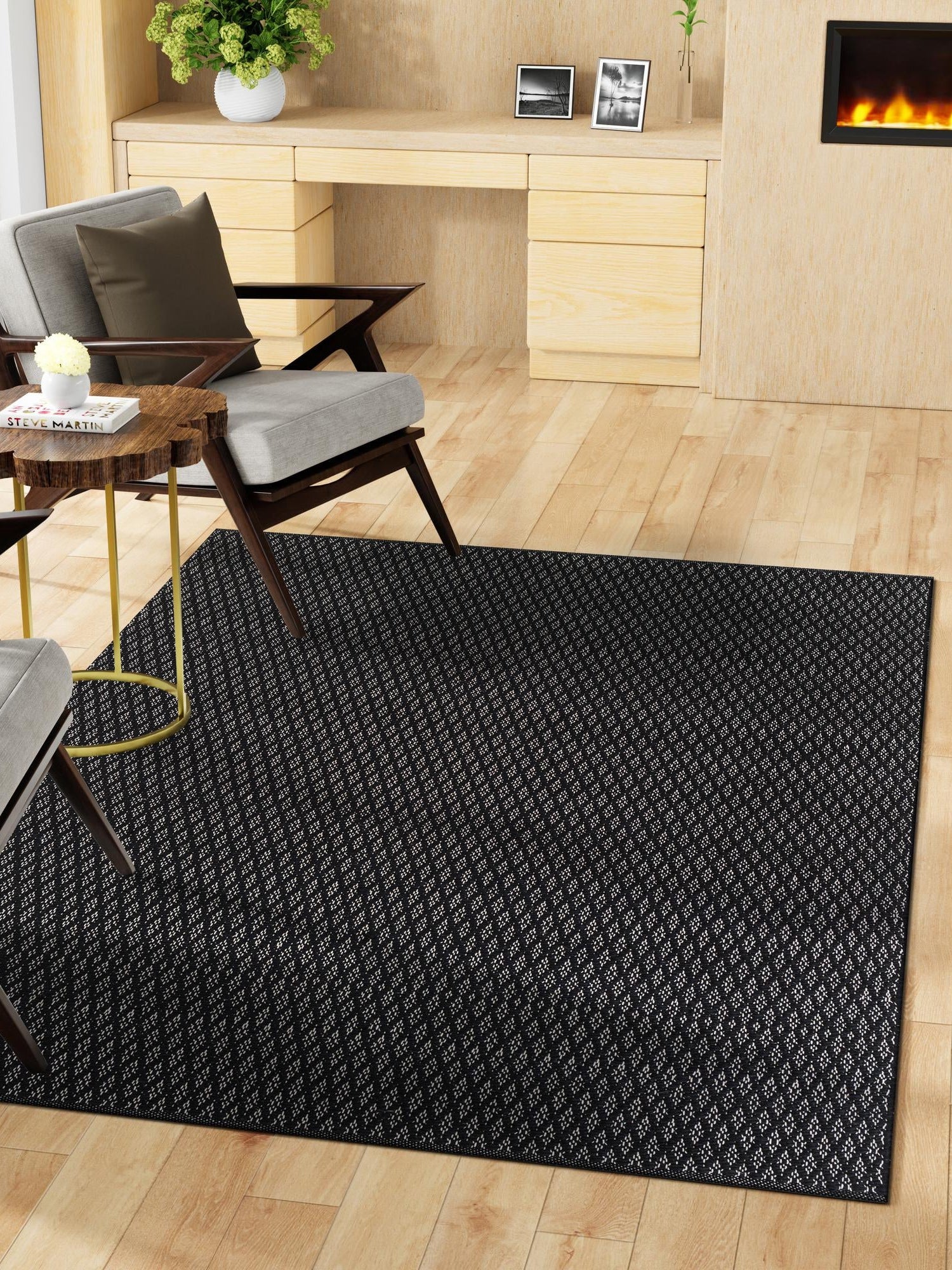 Black 3' 3 x 5' 3 Lattice Wool Rectangle Area Rug All Natural Hand Woven Geometric Wool Carpet for Living, Dining, Office, Dorm Room Indoor Decor for Sale at Rug Engine