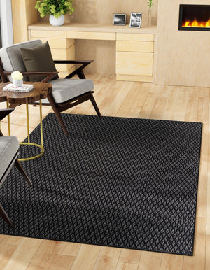 Black 4' 1 x 6' 1 Lattice Wool Rectangle Area Rug All Natural Hand Woven Geometric Wool Carpet for Living, Dining, Office, Dorm Room Indoor Decor for Sale at Rug Engine