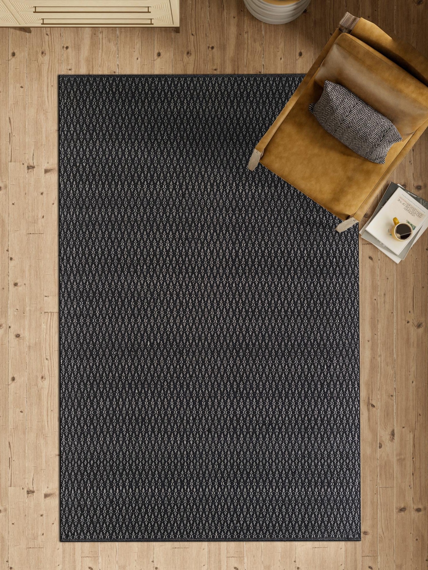 Black 4' 1 x 6' 1 Lattice Wool Rectangle Area Rug All Natural Hand Woven Geometric Wool Carpet for Living, Dining, Office, Dorm Room Indoor Decor for Sale at Rug Engine