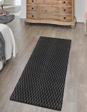 Black 2' x 6' 1 Lattice Wool Runner Area Rug All Natural Hand Woven Geometric Wool Carpet for Living, Dining, Office, Dorm Room Indoor Decor for Sale at Rug Engine