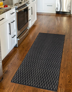 Black 2' x 8' Lattice Wool Runner Area Rug All Natural Hand Woven Geometric Wool Carpet for Living, Dining, Office, Dorm Room Indoor Decor for Sale at Rug Engine