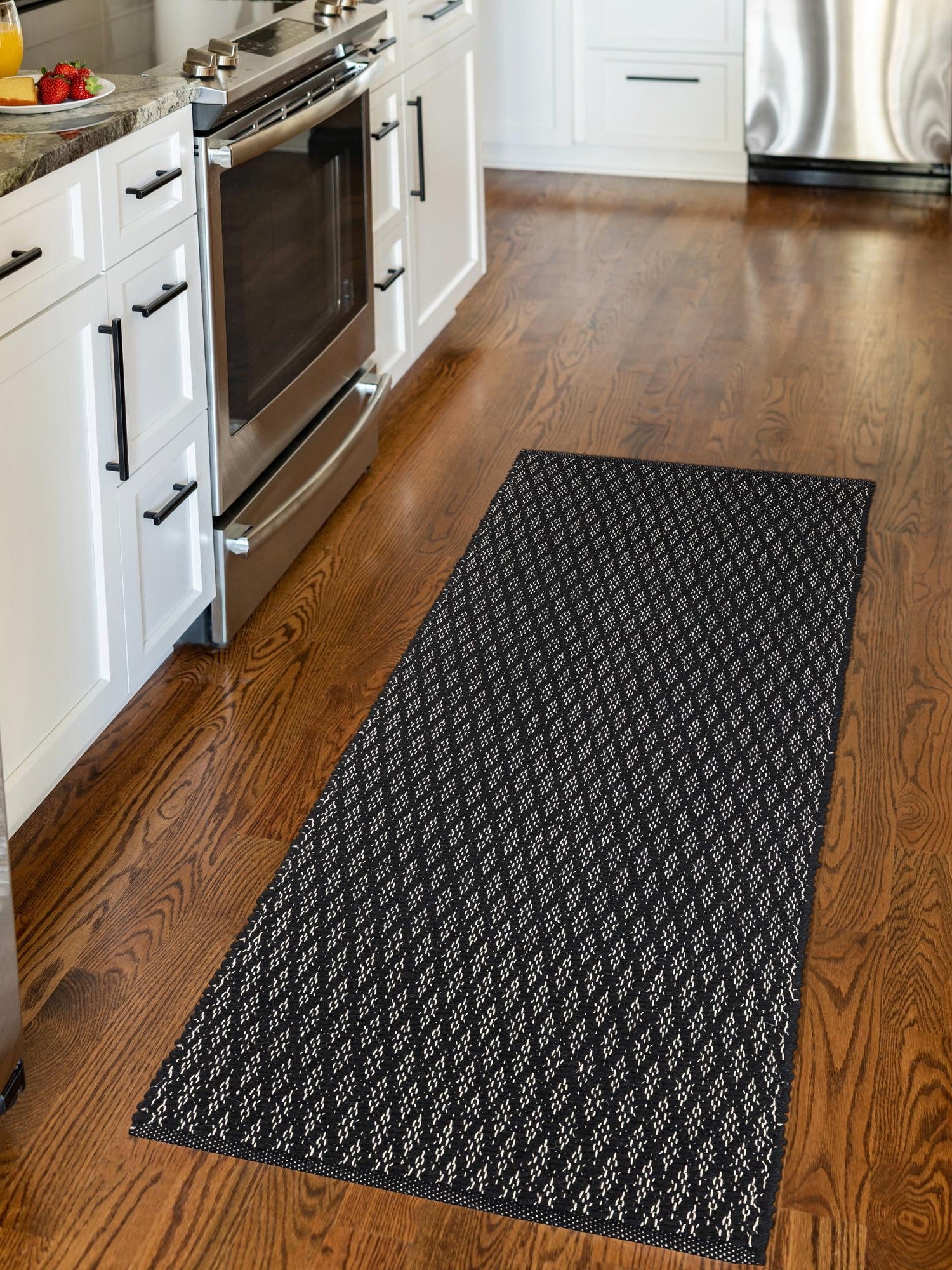 Black 2' x 4' 1 Lattice Wool Runner Area Rug All Natural Hand Woven Geometric Wool Carpet for Living, Dining, Office, Dorm Room Indoor Decor for Sale at Rug Engine