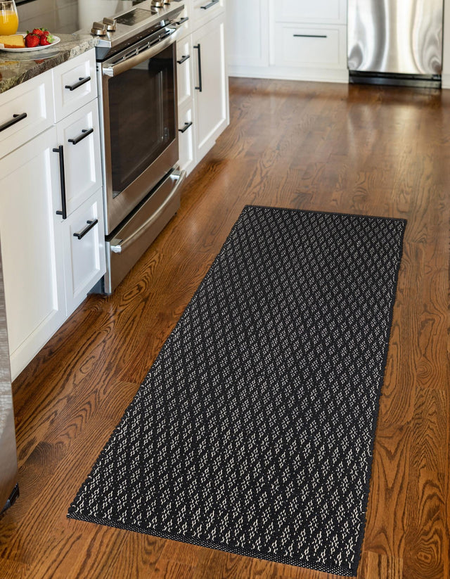 Black 2' x 5' 1 Lattice Wool Runner Area Rug All Natural Hand Woven Geometric Wool Carpet for Living, Dining, Office, Dorm Room Indoor Decor for Sale at Rug Engine