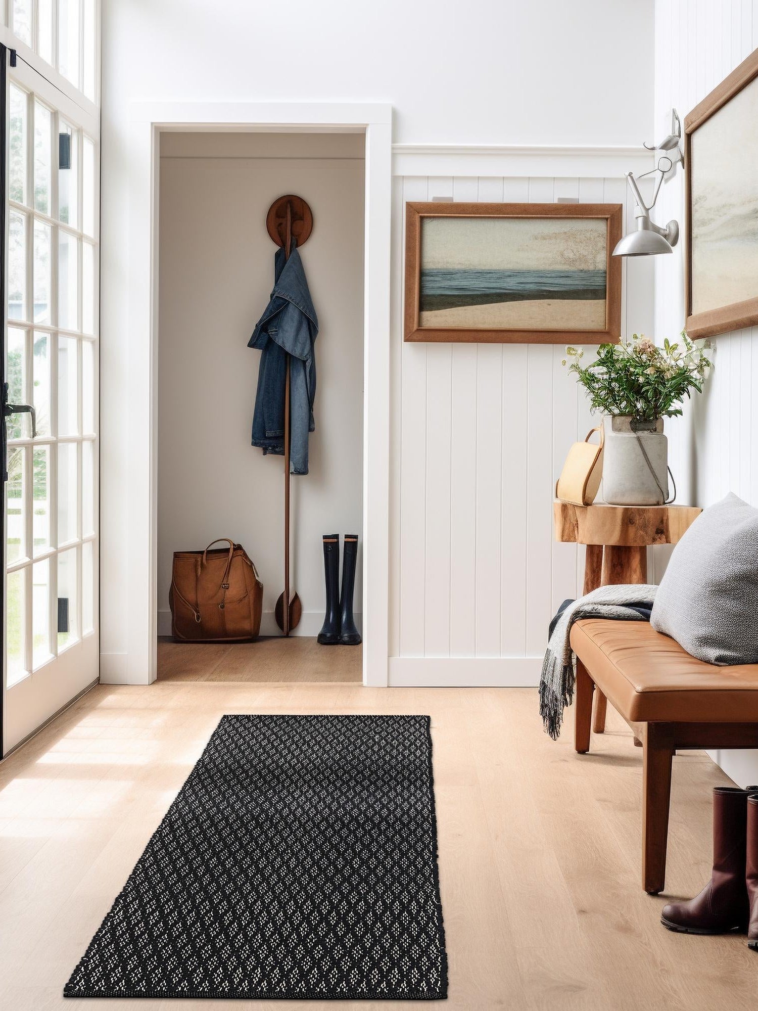 Black 3' 3 x 14' 1 Lattice Wool Runner Area Rug All Natural Hand Woven Geometric Wool Carpet for Living, Dining, Office, Dorm Room Indoor Decor for Sale at Rug Engine