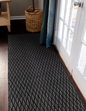 Black 2' x 5' 1 Lattice Wool Runner Area Rug All Natural Hand Woven Geometric Wool Carpet for Living, Dining, Office, Dorm Room Indoor Decor for Sale at Rug Engine