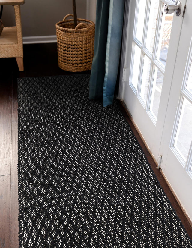 Black 2' x 4' 1 Lattice Wool Runner Area Rug All Natural Hand Woven Geometric Wool Carpet for Living, Dining, Office, Dorm Room Indoor Decor for Sale at Rug Engine