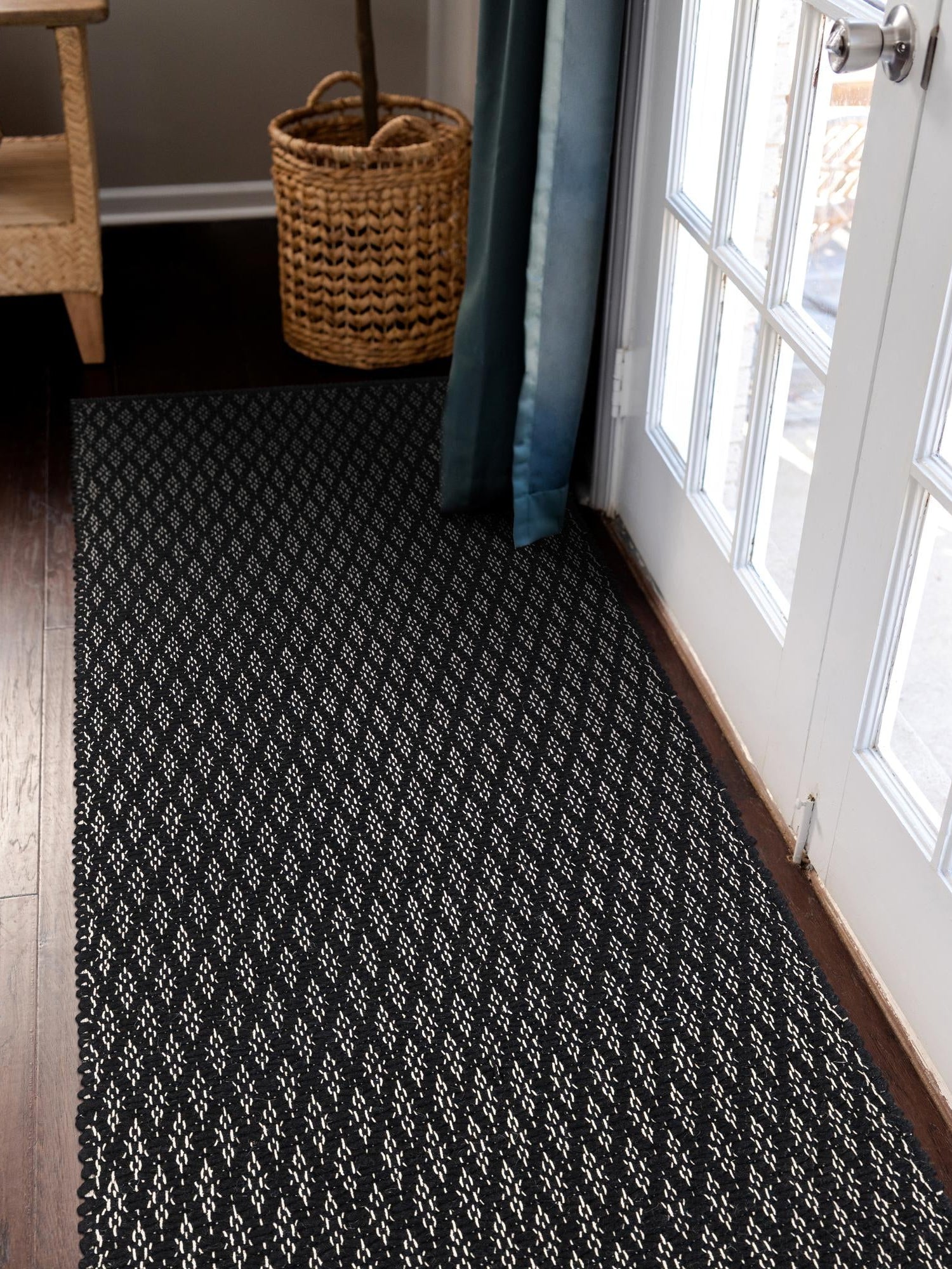 Black 2' x 8' Lattice Wool Runner Area Rug All Natural Hand Woven Geometric Wool Carpet for Living, Dining, Office, Dorm Room Indoor Decor for Sale at Rug Engine