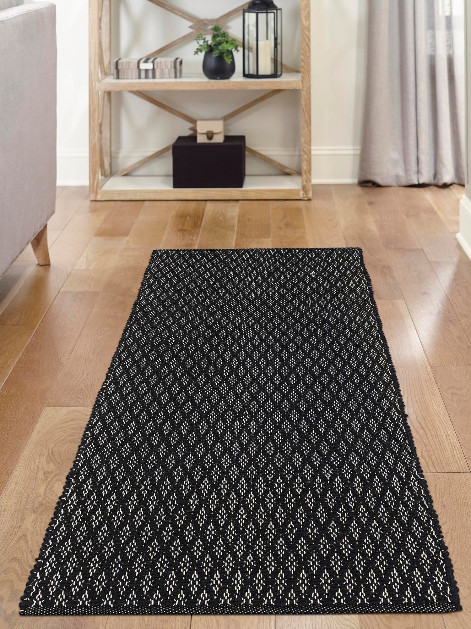 Black 3' 3 x 14' 1 Lattice Wool Runner Area Rug All Natural Hand Woven Geometric Wool Carpet for Living, Dining, Office, Dorm Room Indoor Decor for Sale at Rug Engine