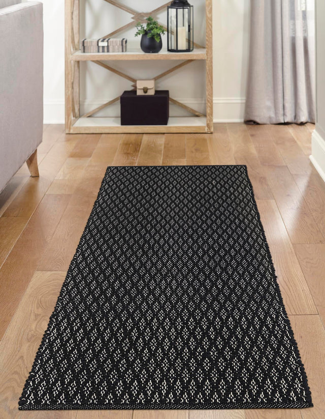 Black 3' 3 x 12' Lattice Wool Runner Area Rug All Natural Hand Woven Geometric Wool Carpet for Living, Dining, Office, Dorm Room Indoor Decor for Sale at Rug Engine