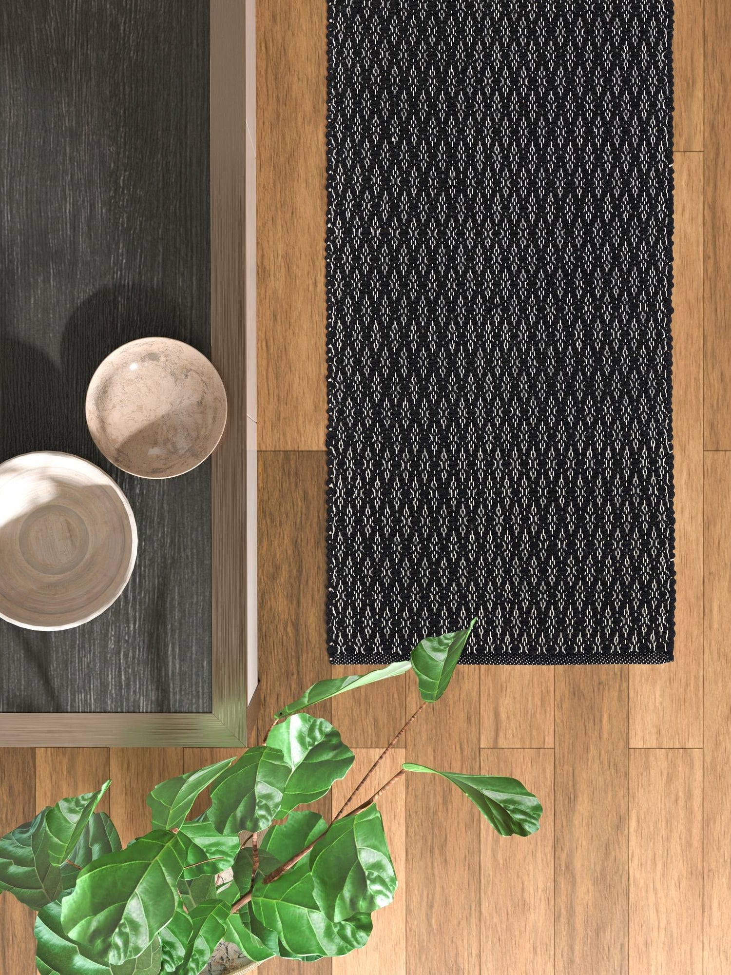 Black 2' x 5' 1 Lattice Wool Runner Area Rug All Natural Hand Woven Geometric Wool Carpet for Living, Dining, Office, Dorm Room Indoor Decor for Sale at Rug Engine