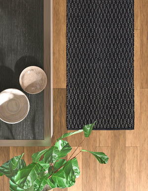 Black 2' x 8' Lattice Wool Runner Area Rug All Natural Hand Woven Geometric Wool Carpet for Living, Dining, Office, Dorm Room Indoor Decor for Sale at Rug Engine