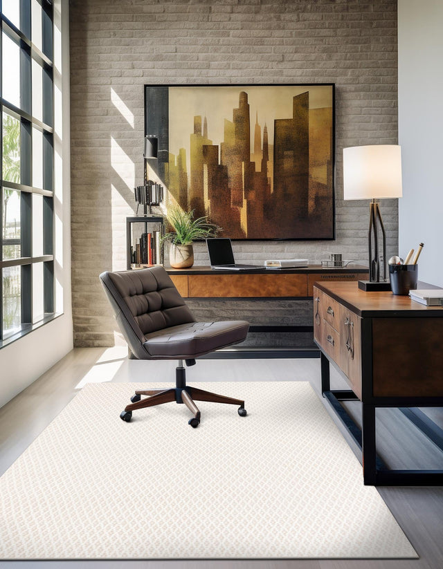 Ivory 10' x 14' 1 Lattice Wool Rectangle Area Rug All Natural Hand Woven Geometric Wool Carpet for Living, Dining, Office, Dorm Room Indoor Decor for Sale at Rug Engine