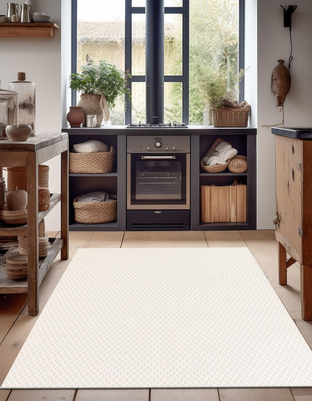 Ivory 2' 2 x 3' 1 Lattice Wool Rectangle Area Rug All Natural Hand Woven Geometric Wool Carpet for Living, Dining, Office, Dorm Room Indoor Decor for Sale at Rug Engine