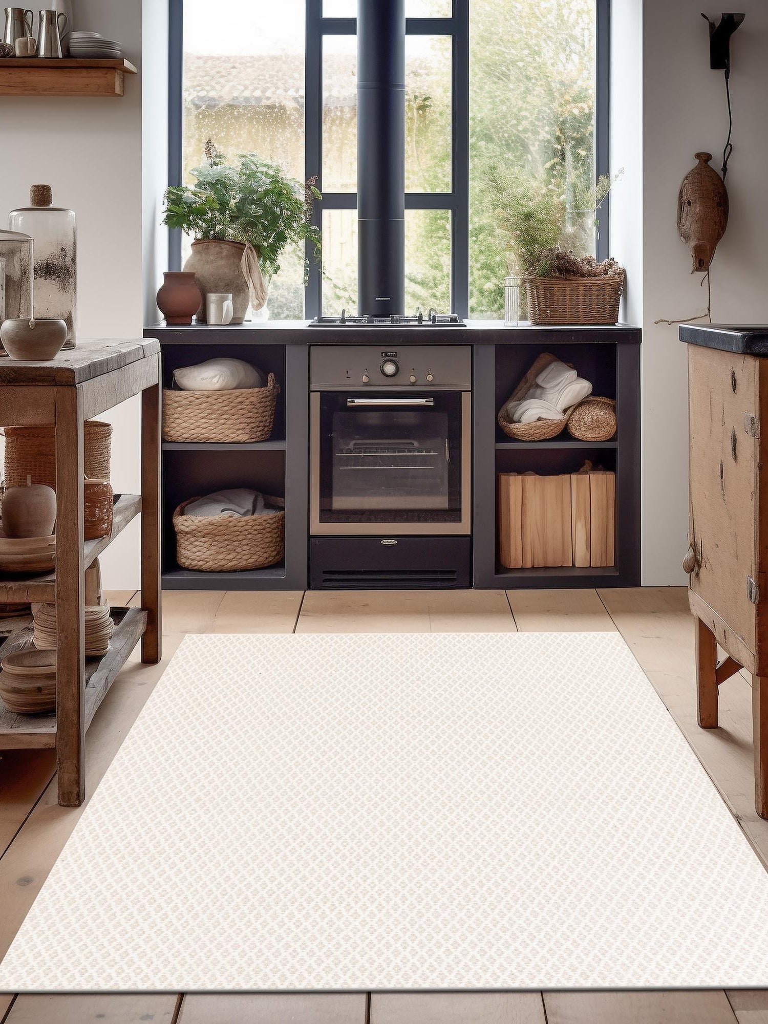 Ivory 9' x 12' Lattice Wool Rectangle Area Rug All Natural Hand Woven Geometric Wool Carpet for Living, Dining, Office, Dorm Room Indoor Decor for Sale at Rug Engine