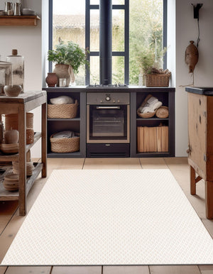 Ivory 7' 10 x 10' Lattice Wool Rectangle Area Rug All Natural Hand Woven Geometric Wool Carpet for Living, Dining, Office, Dorm Room Indoor Decor for Sale at Rug Engine