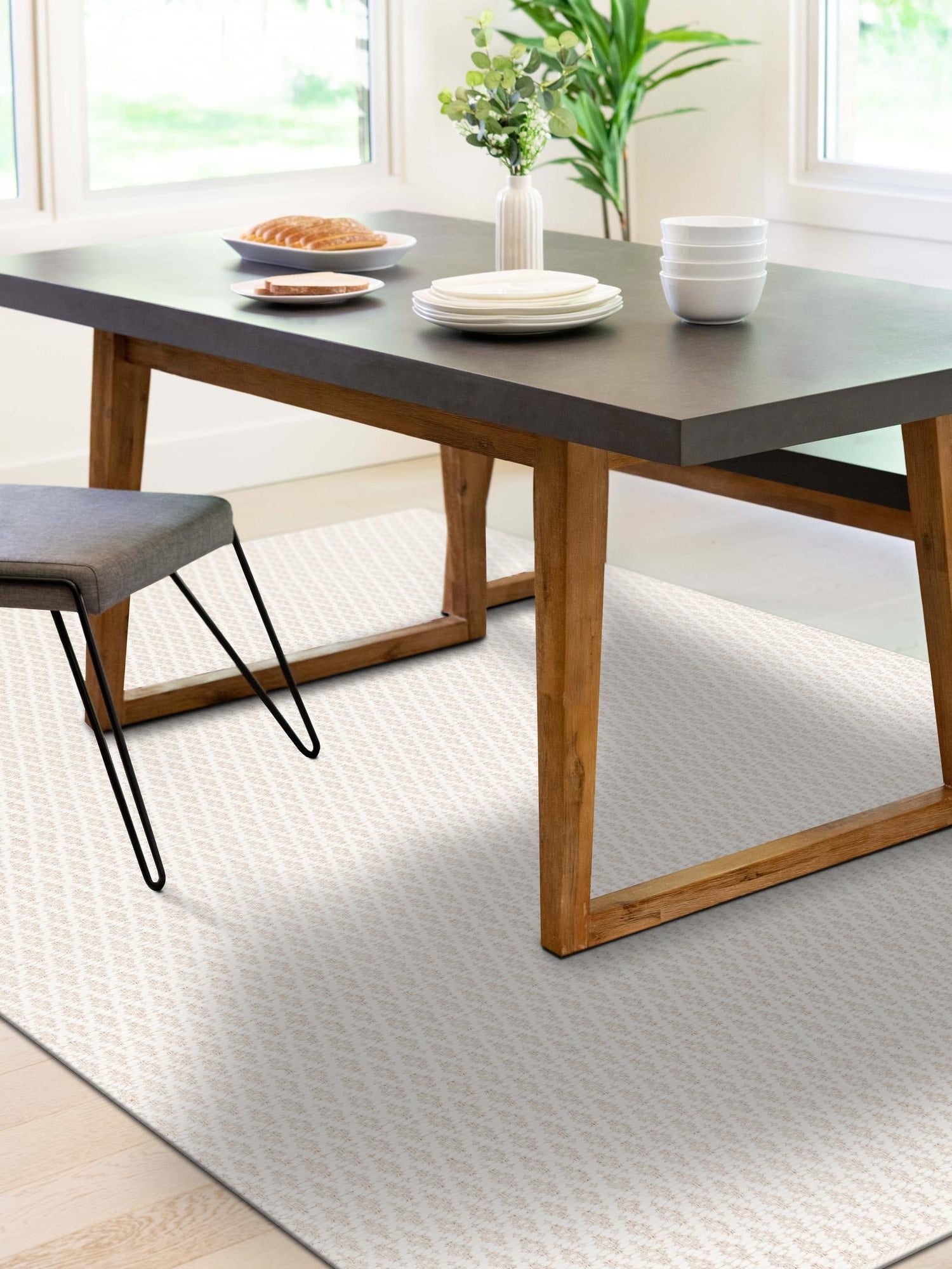 Ivory 3' 3 x 5' 3 Lattice Wool Rectangle Area Rug All Natural Hand Woven Geometric Wool Carpet for Living, Dining, Office, Dorm Room Indoor Decor for Sale at Rug Engine