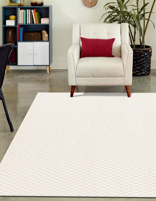 Ivory 9' x 12' Lattice Wool Rectangle Area Rug All Natural Hand Woven Geometric Wool Carpet for Living, Dining, Office, Dorm Room Indoor Decor for Sale at Rug Engine