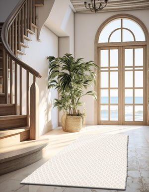 Ivory 3' 3 x 14' 1 Lattice Wool Runner Area Rug All Natural Hand Woven Geometric Wool Carpet for Living, Dining, Office, Dorm Room Indoor Decor for Sale at Rug Engine